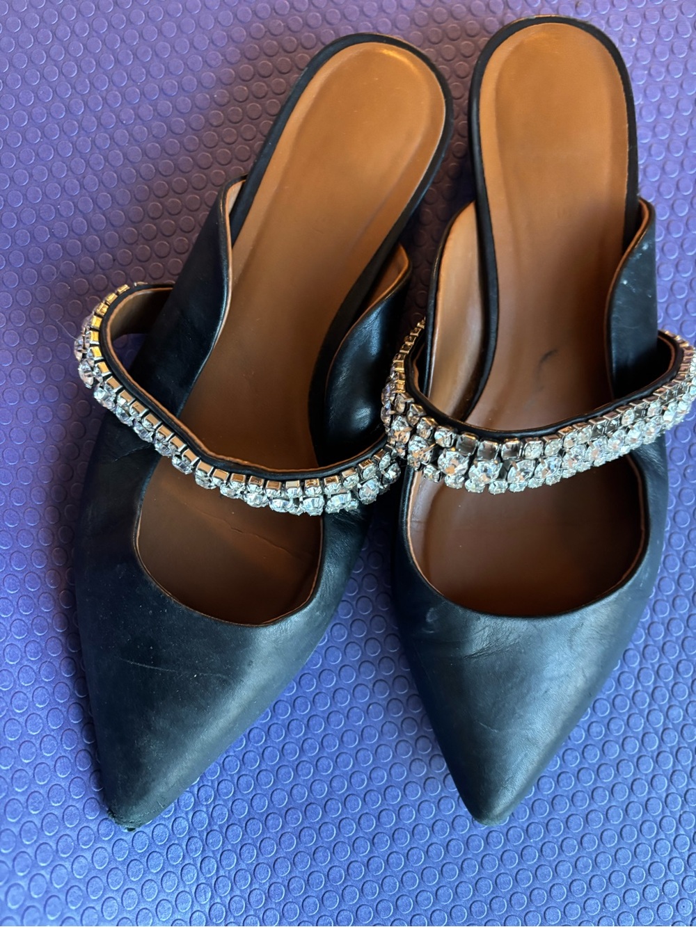 Kurt Geiger Black Pointed-Toe Crystal Strap Mules